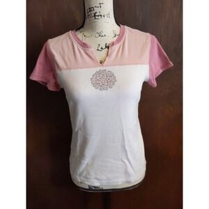 SB Active Pink Mauve Dusty Rose Cotton V-Neck Cap Sleeve T-Shirt Womens Small